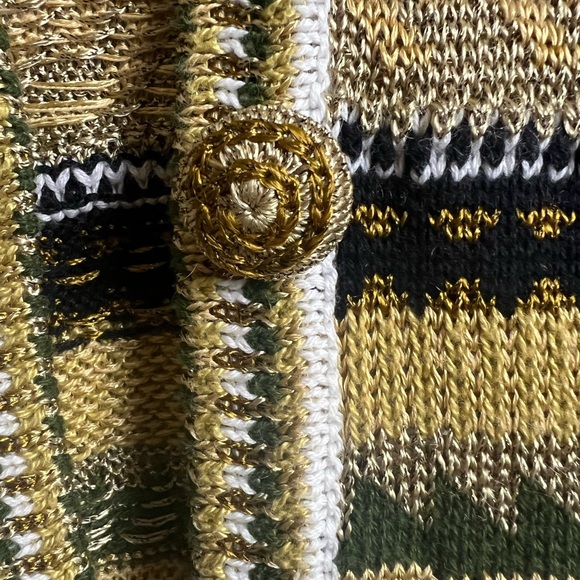 Vintage Dana Buchman Gold Brown Patterned Vneck Cardigan Medium - Picture 10 of 12